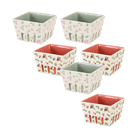 Melrose International Ceramic Berry Container with Floral Design (Set of 6)