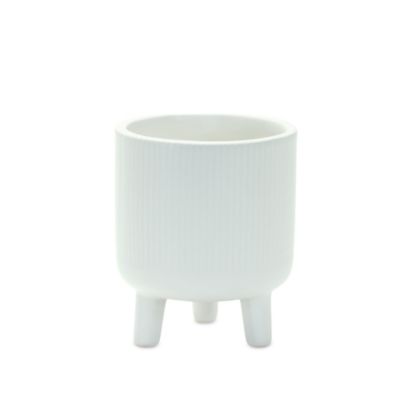 Image showing  Ribbed Stone Footed Planter, 2 pk.