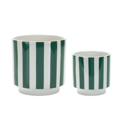 Melrose International 4.4 lb. Dolomite Green and White Striped Planters, 2 pc.