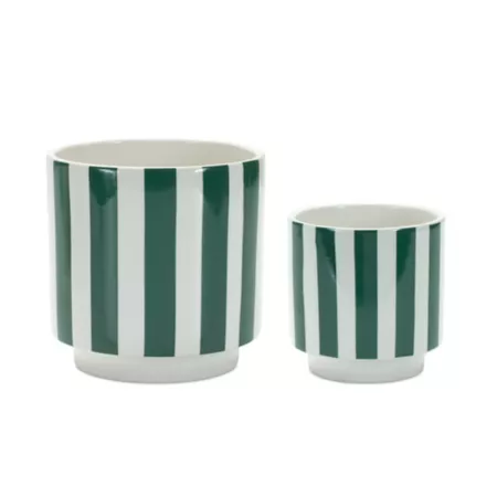 Melrose International 4.4 lbs Dolomite green and white striped planters 2 pieces. Planters