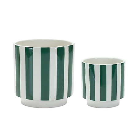 Melrose International 4.4 lb. Dolomite Green and White Striped Planters, 2 pc.