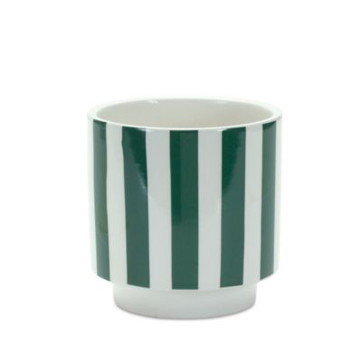 Image showing  4.4 lb. Dolomite Green and White Striped Planters, 2 pc.