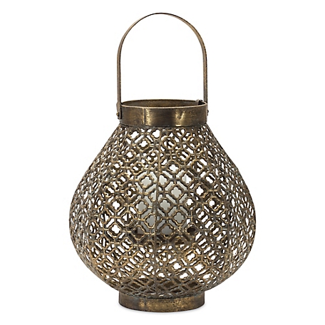 Melrose International Ornate Bronze Metal Lantern with Handle, 10 in. x 12 in., 85225