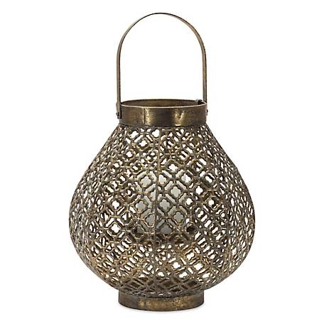 Melrose International Ornate Bronze Metal Lantern with Handle, 10 in. x 12 in., 85225