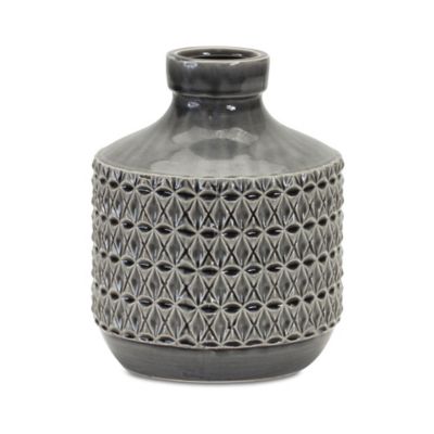 Melrose International Terra Cotta Floor Vase with Navy Criss Cross Pattern 24.75