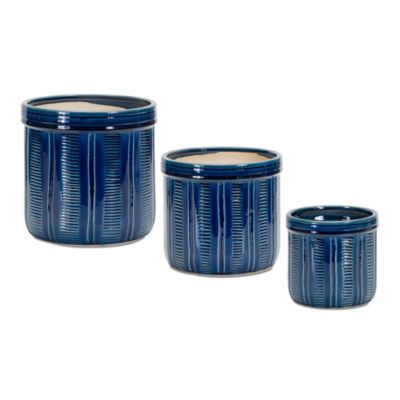 Melrose International 2.2 lb. Blue Etched Terra Cotta Pot Planters, 3 pc.