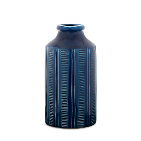 Melrose International Blue Etched Terra Cotta Vase