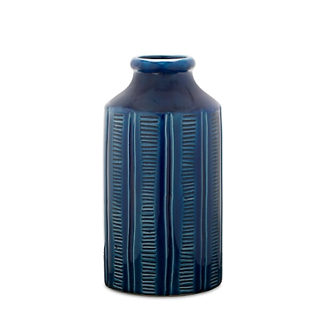 Melrose International Blue Etched Terra Cotta Vase