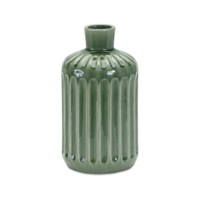 Melrose International Green Ribbed Terra Cotta Vase