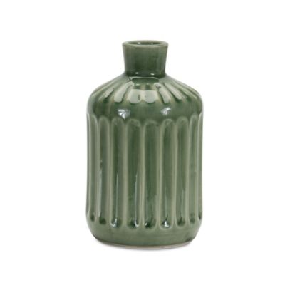 Image showing  Green Ribbed Terra Cotta Vase