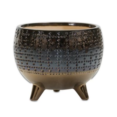 Melrose International Dotted Ceramic Planter with Pewter Accent