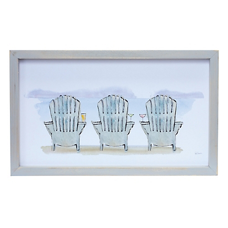 Melrose International Watercolor Beach Chair Print with Fir Wood Frame (Set of 2)