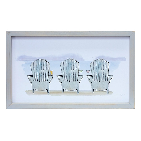 Melrose International Watercolor Beach Chair Print with Fir Wood Frame (Set of 2)