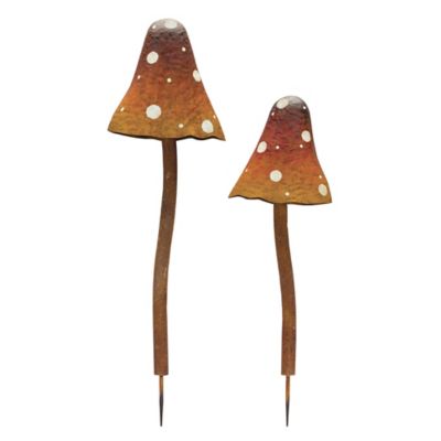 Melrose International Iron Metal Mushroom Garden Stake (Set of 2)