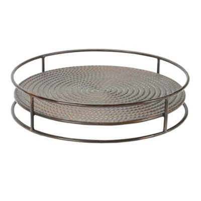 Melrose International Round Hammered Metal Tray with Bronze Finish