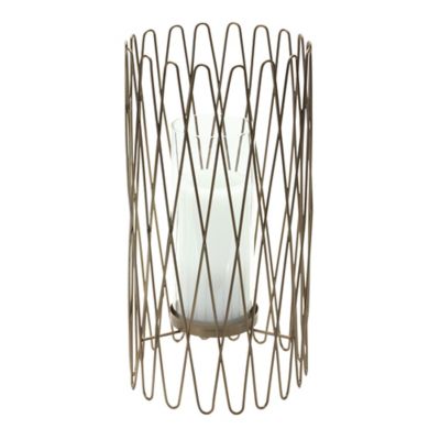 Melrose International Geometric Iron Candle Holder with Glass Hurricane, 83435