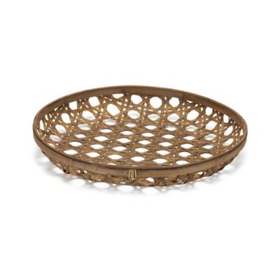 Melrose International 22 in. x 3 in. Large Round Bamboo Wooden Tray