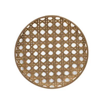 Image showing  22 in. x 3 in. Large Round Bamboo Wooden Tray