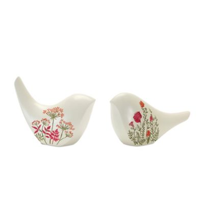 Melrose International 3 in. Modern Bird Figurine with Etched Floral Design (Set of 2)