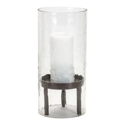 Melrose International Wavy Glass Hurricane Candle Holder with Metal Stand, 85347