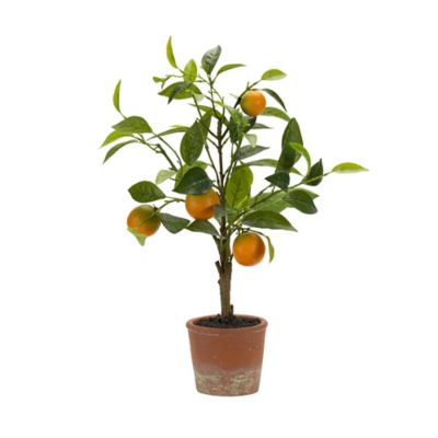 Melrose International 21 in. Orange Fruit Silk Tree with Terra Cotta Style Pot