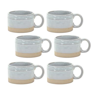 Melrose International Rustic Porcelain Mug with Beige Accent (Set of 6)