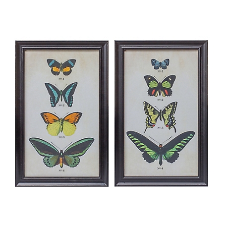 Melrose International Framed Encyclopedia Butterfly Print Under Glass (Set of 2)