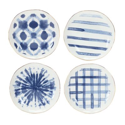 Melrose International Coastal Tie-Dye Design Ceramic Plate (Set of 4)