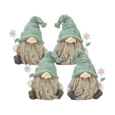 Melrose International Stone Garden Gnome Figurine with Flower Stem Accent (Set of 4), 85436