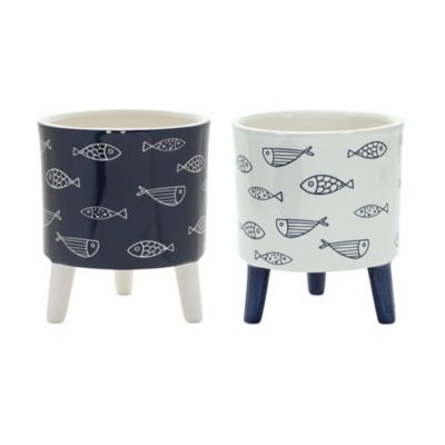 Melrose International Coastal Fish Pattern Planter with Legs (Set of 12)