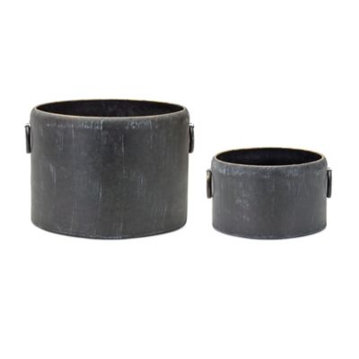 Melrose International Round Distressed Metal Planter (Set of 2)