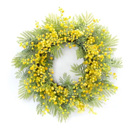 Melrose International 27" Artificial Fern and Mimosa Wreath Artificial Plants & Flowers