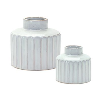 Melrose International Ribbed Porcelain Vase with Washed Finish (Set of 2)