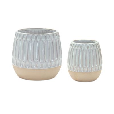 Melrose International Ribbed Porcelain Vase with Two Tone Design (Set of 2)