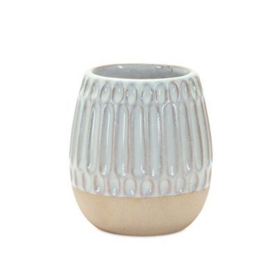Image showing 2 th Melrose International Ribbed Porcelain Vase with Two Tone Design, 2 pk.