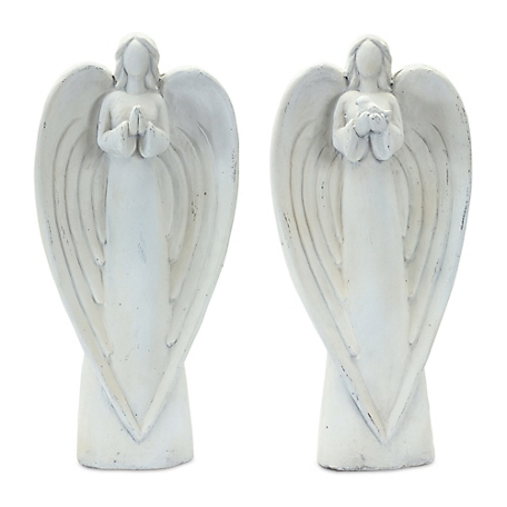 Melrose International Stone Garden Angel Statue with Bird Accent (Set of 2), 85475