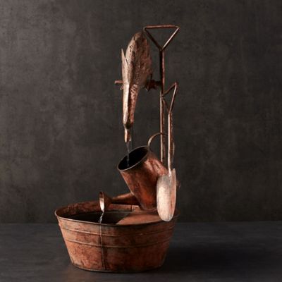 Image showing  Rustic Metal Fountain with Duck and Watering Can