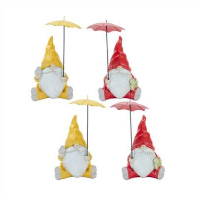 Melrose International Garden Gnome with Umbrella and Woodland Animals (Set of 2), 4in., 7in., 85493