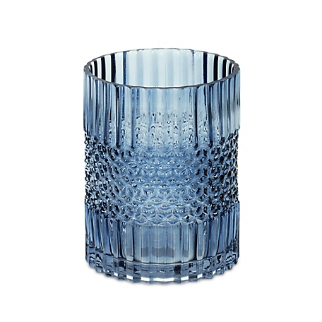 Melrose International Blue Ribbed Glass Vase or Candle Holder, 6 in. x 8 in., 85494