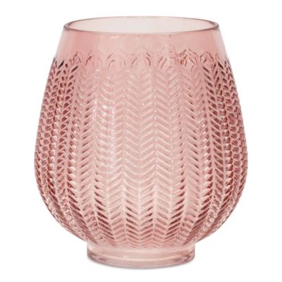 Melrose International Pink Ribbed Glass Vase or Candle Holder, 85502