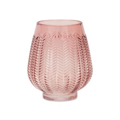 Melrose International Pink Ribbed Glass Vase or Candle Holder, 85502