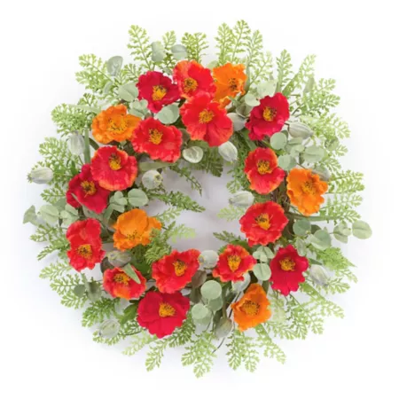 Melrose International 18.5" Poppy and Fern Floral Wreath Artificial Plants & Flowers