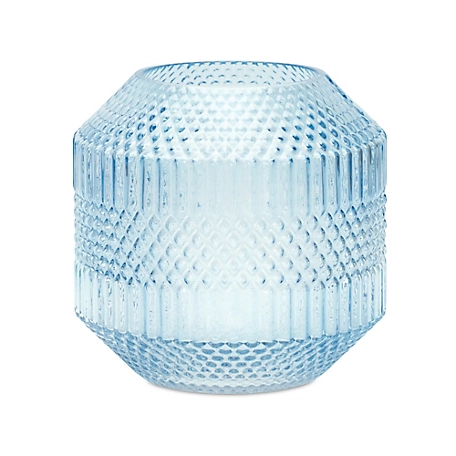 Melrose International Diamond Pattern Blue Glass Vase or Candle Holder, 85549