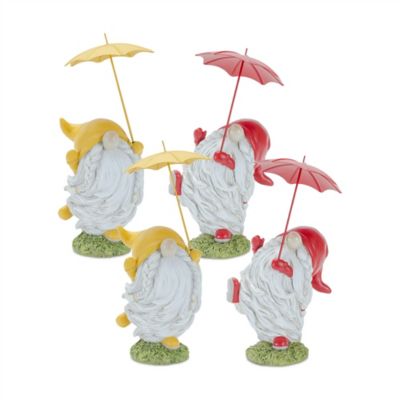 Melrose International Whimsical Dancing Garden Gnome Figurine with Umbrella (Set of 2), 85560