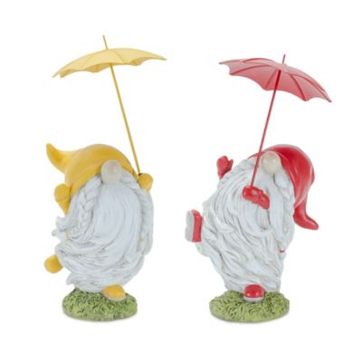 Image showing  Whimsical Dancing Garden Gnome Figurine with Umbrella, 2 pk.