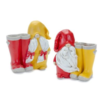 Melrose International Garden Gnome with Rainboot Platner or Vase (Set of 2)