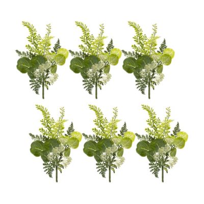 Melrose International Fern and Eucalyptus Foliage Spray with Queen Anne Accent (Set of 6)