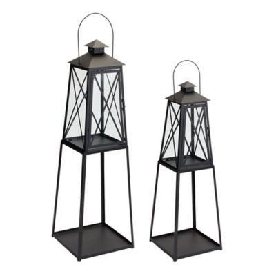 Melrose International Traditional Metal Lantern with Tapered Stand (Set of 2), 85611