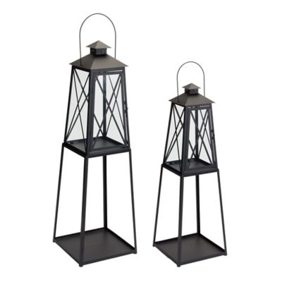 Melrose International Traditional Metal Lantern with Tapered Stand (Set of 2)