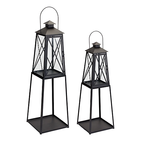 Melrose International Traditional Metal Lantern with Tapered Stand (Set of 2), 85611